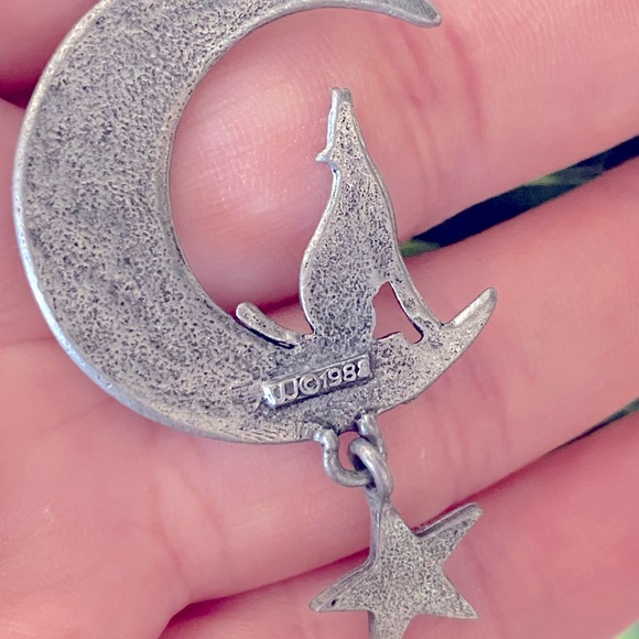 1988 JJ Jonette Howling Wolf Moon Star Faux Turquoise Earring Jewelry southwest - Picture 4 of 4